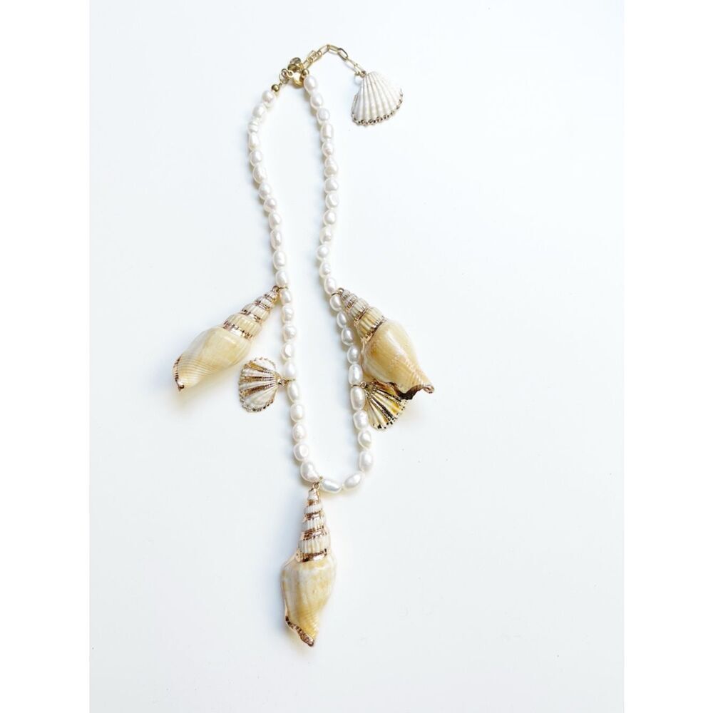 Pearl and Gold Shell Statement Necklace  with matching bracelet Beach Bride - Picture 6 of 14